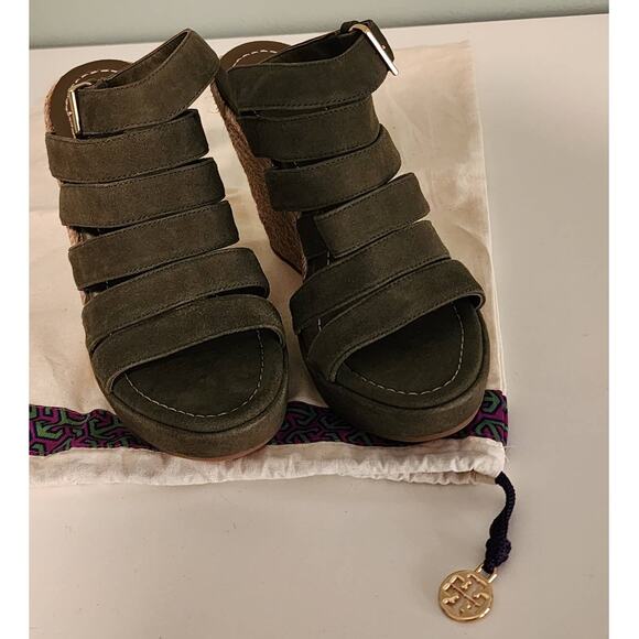 Tory Burch Bailey Suede Espadrille Platform Sandal Olive Green Size 7.5 - Picture 6 of 11